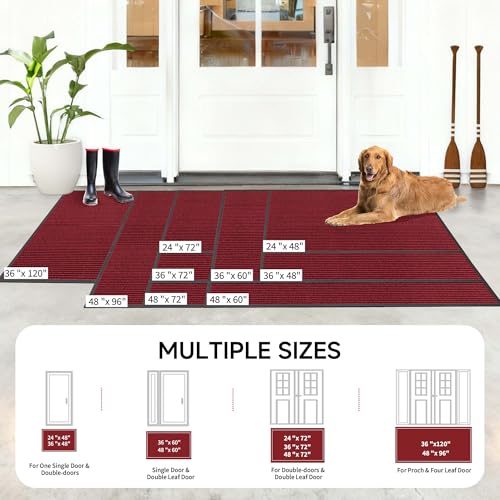 Front Door Mat (3' x 4' (Rectangular) / Red Striped)