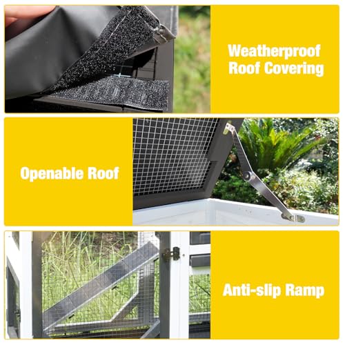 Rabbit Hutch Indoor Outdoor Bunny Hutch on Wheels (Black ＆ White)