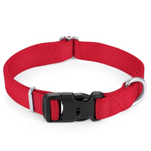 Nylon Dog Collar with Quick Release Buckle Soft Adjustable Sturdy for Small Medium Large Dogs Red (Red / L：17.5"-25.5")