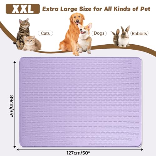 Cat Food Mat Extra Large Silicone Pet Bowl Mat 50''x35'' (Purple / 50"L x 35"W)