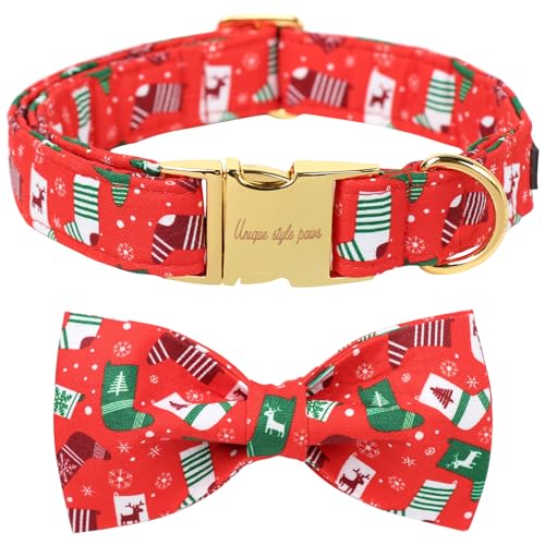 Christmas Day Dog Collar with Bow Christmas Tree Cotton Puppy Collars for Small Medium Large Dogs (Small / shock bow)