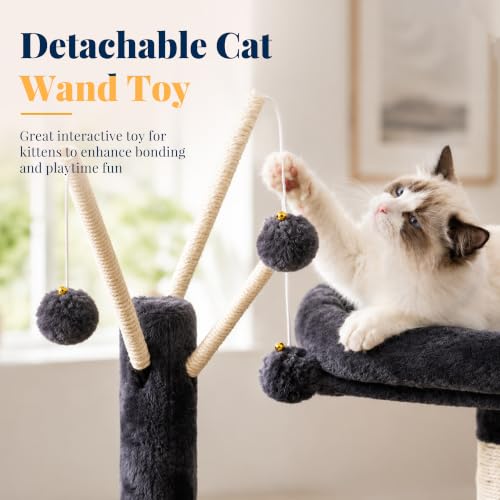 Cat Tree Tower with Padded Platform Bed (53 Inch / Smoky Gray)