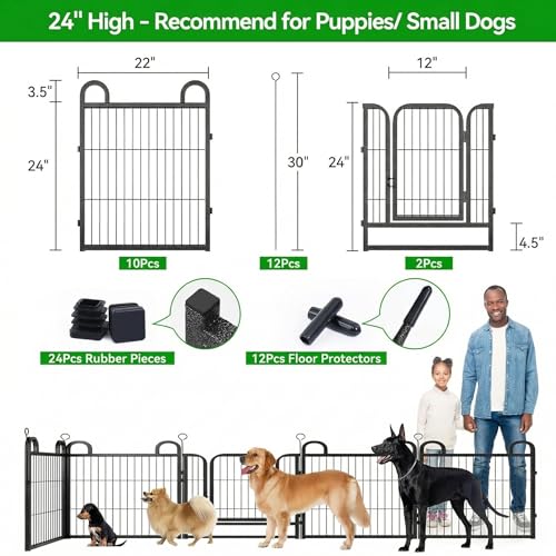 Puppy Playpen 12 Piece Panels Small Dog Fence Outdoor Indoor Use 24" Height (22"W x 24"H)