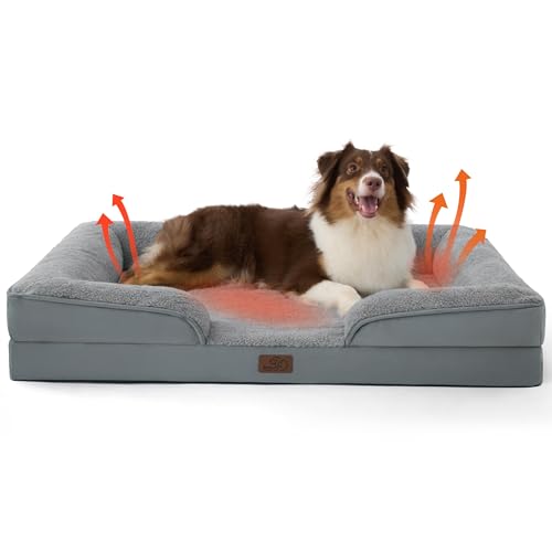 Self Warming Orthopedic Dog Beds Large Sized Dog Washable Original (Self Warming-Grey / 35"l X 25"w X 6.5"th)