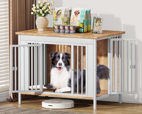 39.96" Dog Crate Furniture for 1 or 2 Dogs (White / 40.0"L x 27.6"W x 33.5"H)