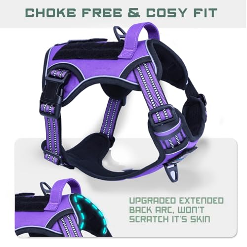 Tactical Dog Harness for Medium Dogs No Pull (Purple / M(Neck:16-20", Chest:17-27"))
