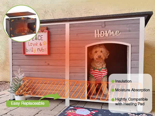 Heated Dog House Outdoor 59.1" Extra Large 100% Insulated Dog Kennel with Liner Keep Warm in Winter