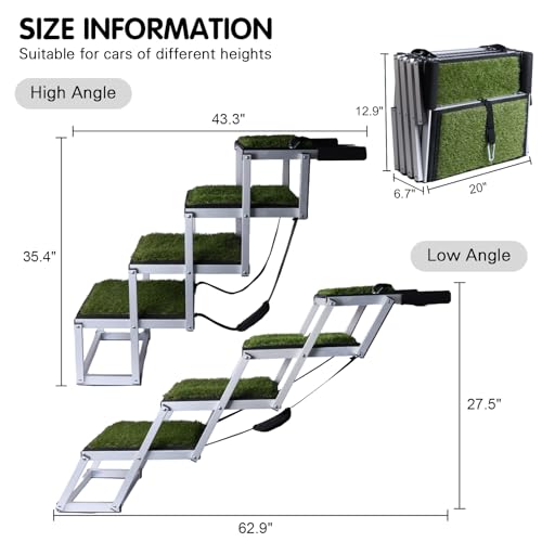 Folding Dog Stairs for Car (Green / 20In-4 Steps)