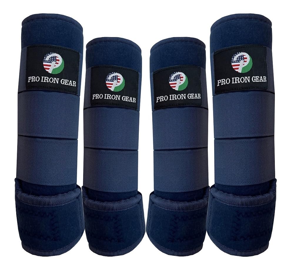 Horse Medicine Brushing Boots Leg Wraps Protection Gear Set of 2 and Set of 4 in 14 Colors (MEDIUM/COB / NAVY BLUE (SET OF 4))