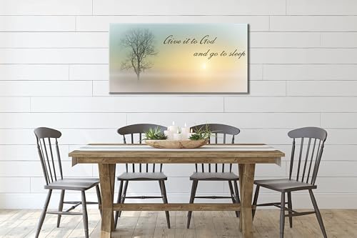 Canvas Wall Art of Misty Sunset & Tree Plant Picture For Bedroom Home Above Bed (58"L x 28"W / Yellow & Teal Sunrise Wal Art (D101))