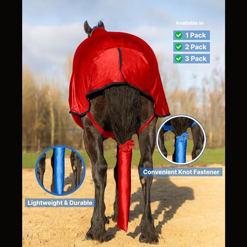 Spandex Horse Tail Bag Only for Horses (Red ( Pack Of 3 ))