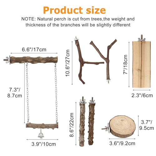 7PCS Natural Grape Wood Bird Perch Set Bird Cage Accessories Sticks (7PCS Perches Platform Swing Set)