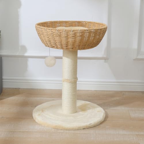 Cat Tree Tower with Rattan Wicker Basket (1 basket)
