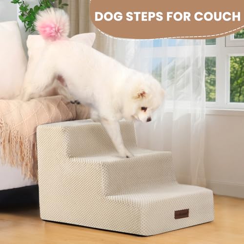 Dog Stairs for Small Dogs & Cats (Beige / 3-Step 13.6" H)