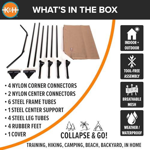 K&H Outdoor Elevated Dog Bed for Large & Extra (Tan Mesh / X-Large 50"L x 32"W)