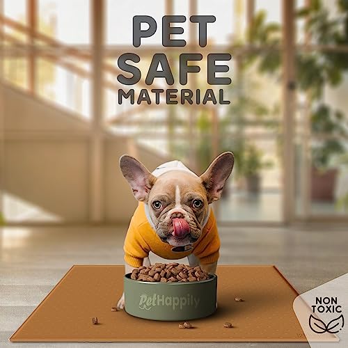 Dog Food Mat Raised Edges Dogs Mat for Food and Water Prevent Spill (18.5"L x 11.5"W / Paprika)