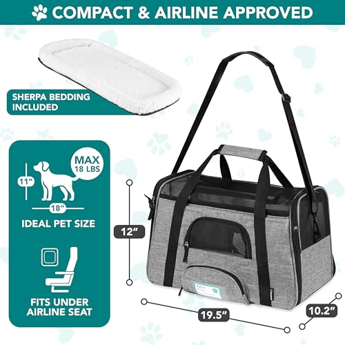 Airline Approved Pet Carrier for Cats Small Dogs (Heather Gray / 19.5"L x 10.2"W x 12.0"H)