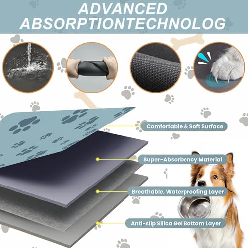 Pet Feeding Mat Dog Cat Food Mat Absorbent No Stains Quick Dry Rubber Bottom Anti (Gray Blue-JY / 16"×24")