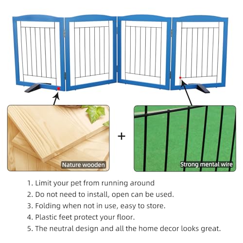 Freestanding Dog Fence Indoor (【4 Panels】80''w x 24''h / Blue)