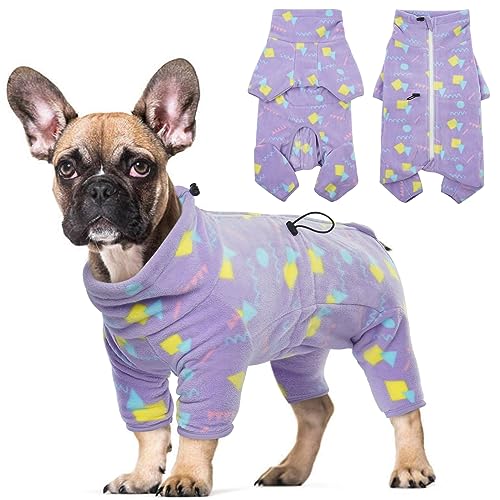 Dog Winter Coat Soft Fleece Pullover Pajamas (3XL / Purple-geometry)