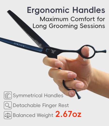 Professional Dog Grooming Scissors Pet Curved Thinning Shears 7.0'' Extremely Sharp Blades 440C Steel Thinning Scissors Durable Smooth Motion&Fine Cut for Dogs and Cats (Blue)