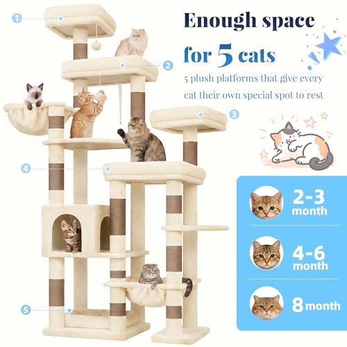 Cat Tree Tower (Beige and Brown / 72.8 Inches)