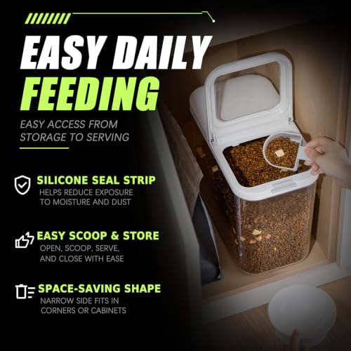 Pet Food Storage Containers With Lids & Scooper (12KG-White-1)