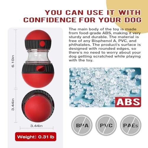 Dog Food Puzzle Toy Adjustable Treat Dispensing Food Dispenser Slow Feeder Bowls Puppy Enrichment Toy Ball Dog Interactive Chase Training Toys for Small Medium Large Dogs (Red - Single - Standard)