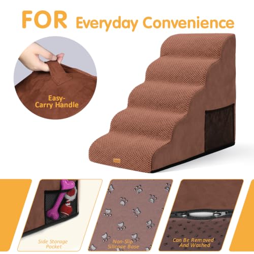 High Density Foam Dog Steps 5 Tiers (Brown / 33.1*15.7*22.5)