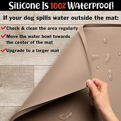 Dog Food Mat Waterproof Dog Bowl Mat for Food and Water (28"L x 18"W / Taupe)