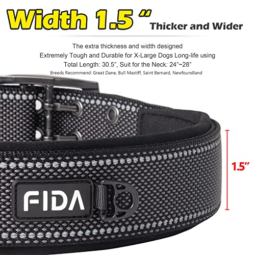 Heavy Duty Dog Collar for Large Dogs with Metal Belt Buckle (X-Large(24"-28") / Black)