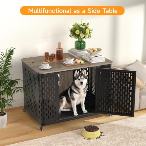 43.7" Dog Crate Furniture with Cushion (Gray / 43.7"L x 29.9"W x 31.7"H)
