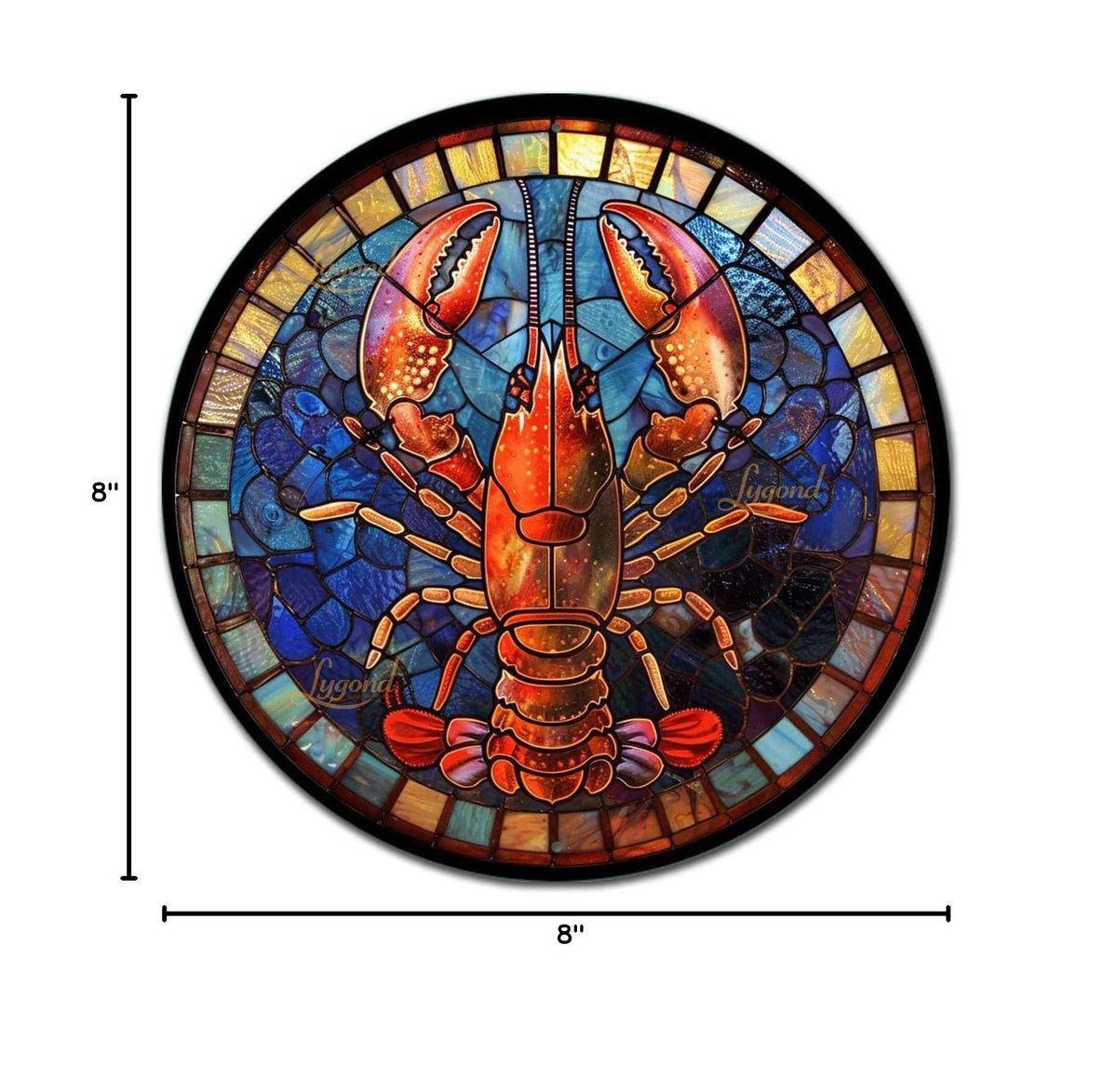 Metal Sign Tin Sign Circular Stained Glass Lobster Gardening Poster for Club 8×8 Inches (8×8 Inches / Lobster)
