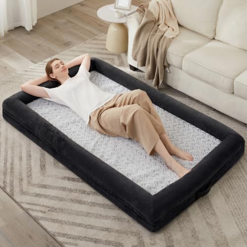 Human Dog Bed Orthopedic for Adult & Dogs Comfy Sleeping (Black / Human (71x46x7.5in))