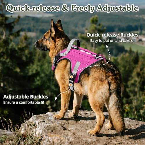 Heavy Duty Tactical Dog Harness for Large Dogs (Pink / XL (Chest: 26-43.3", Neck: 17.3-30.7"))