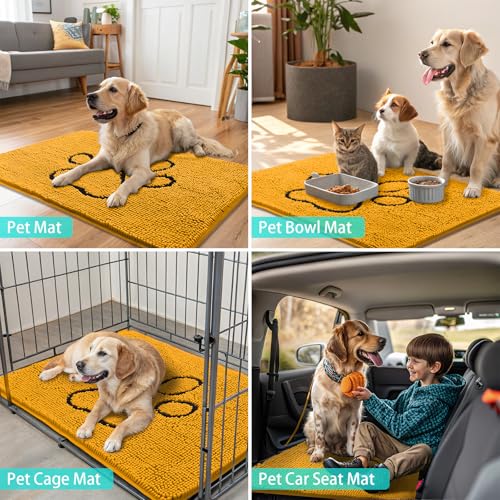 Dog Door Mat for Muddy Paws (48"X30" / Golden Yellow and Black)