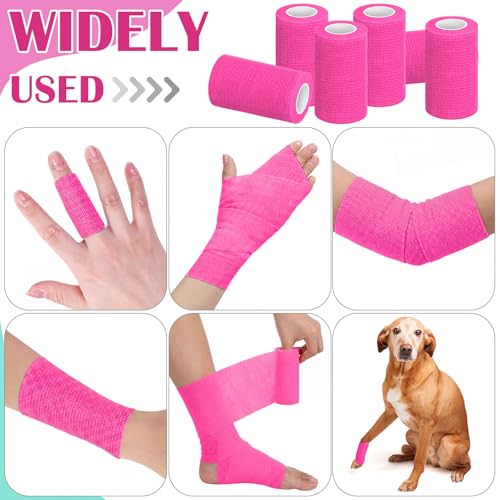 36 Pcs Self Adherent Bandage 4" X 5 Yard Wrap Breathable (Bright Pink / 4" X 5 Yard)