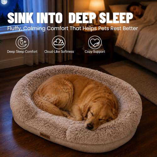 Fluffy Orthopedic Dog Beds Large Sized Dog (Beige / XL(48", UP to 110lbs))