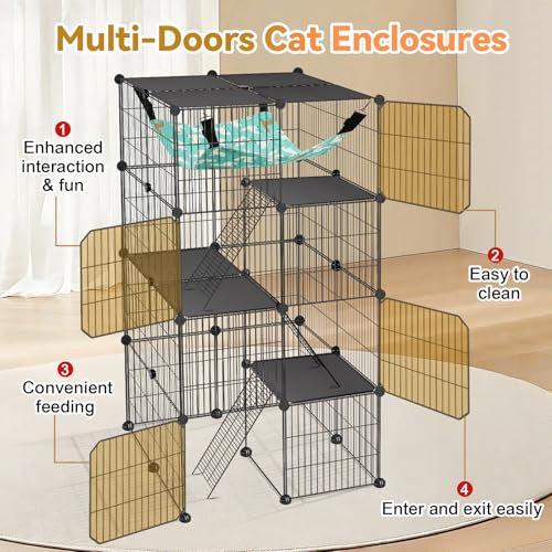 Cat Cage, 4-Tier DIY Cat Enclosures Catio,24"x24"x 48" Cat Playpen (24" L x 24" W x 48"H)