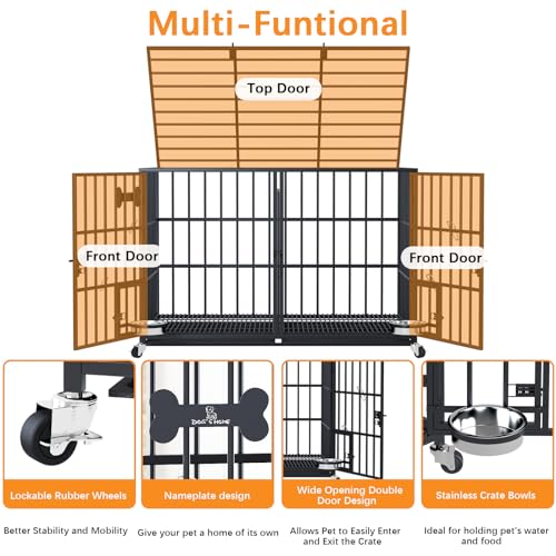 42" Heavy Duty Metal Dog Crate for 2 Dogs (42"inch for 2 Dogs / Black)