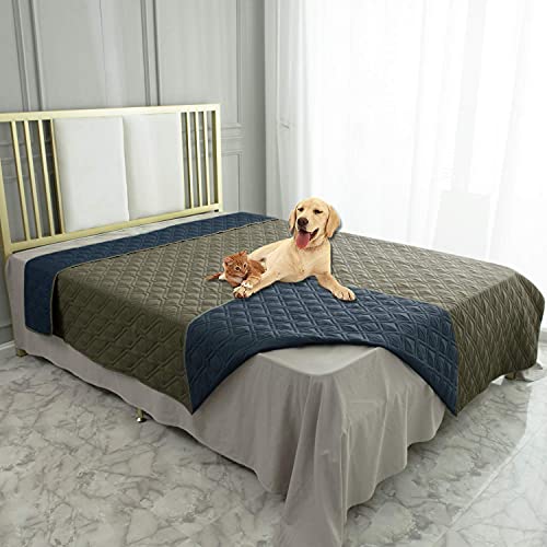 Waterproof Dog Bed Cover Pet Blanket for Furniture Bed Couch Sofa Reversible (68x82 Inch (Pack of 1) / Green+navy Blue)