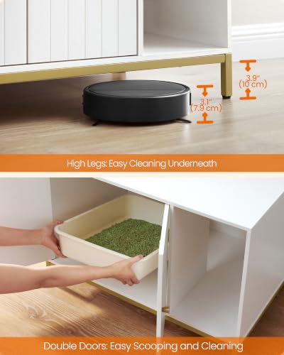 Cat Litter Box Enclosure (White + Gold / L (31.5"l X 19.7"w X 21.7"h))