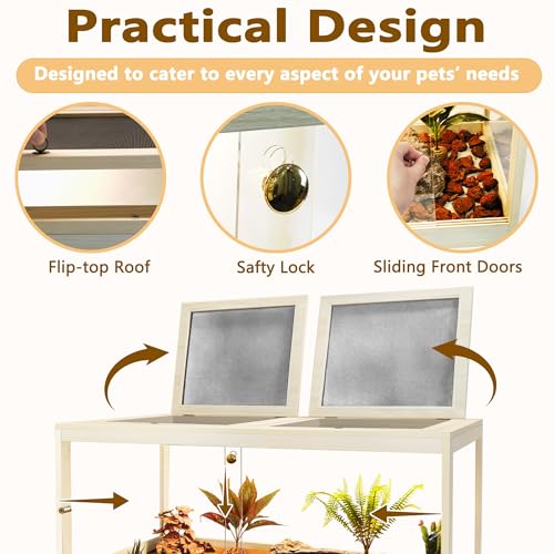 81 Gallon Reptile Terrarium Tank 48 Inch Lizard Tank Bearded Dragon Tank with Metal Mesh Roof Door (Oak / 81 Gallons)