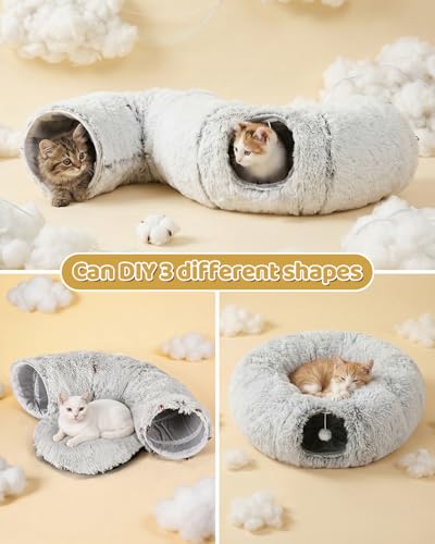 Cat Tunnel Bed with 20 Pcs Interactive Toys (Off-white)