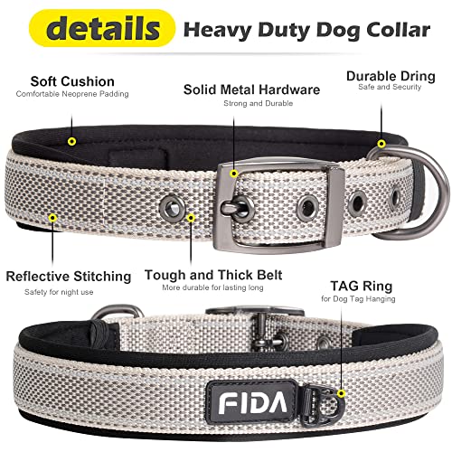 Heavy Duty Dog Collar for Medium Dogs with Metal Belt Buckle (Medium(14.5"-19") / Grey)