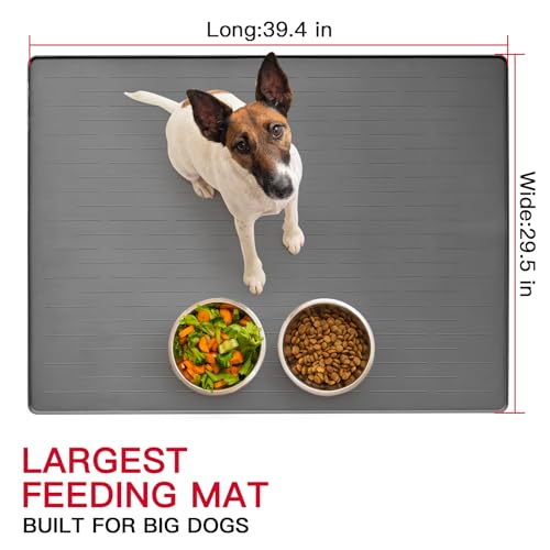 39.4"x29.5" Largest Pet Food Mat (Gray White / 39.4"L x 29.5"W)