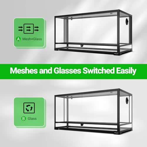 50 Gallon Reptile Glass Tank Terrarium 2 in 1 Side Meshes and Side Glasses Double Hinge Door with Screen Ventilation Tempered Glass 36" x 18" x 17.75" (36" x 18" x 17.75" (50 Gallon))