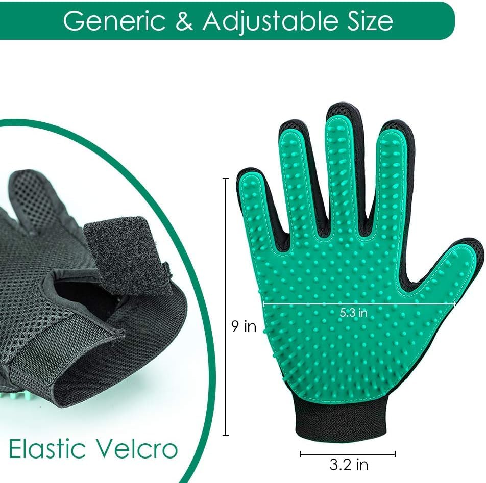 Pet Hair Removal Glove with 255 Silicone Tips for Dogs & Cats (Green)