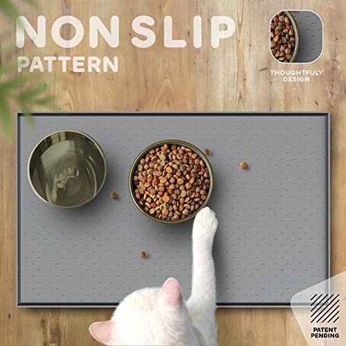 Dog Food Mat 28x18 Raised Edges Dogs Mat for Food and Water Prevent Spill (28" x 18" / Gray)