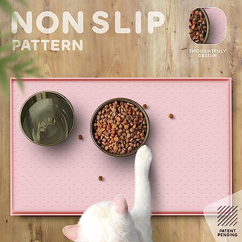 Dog Food Mat 24x15 Raised Edges Dogs Mat for Food and Water Prevent Spill (24"L x 15"W / Pink)